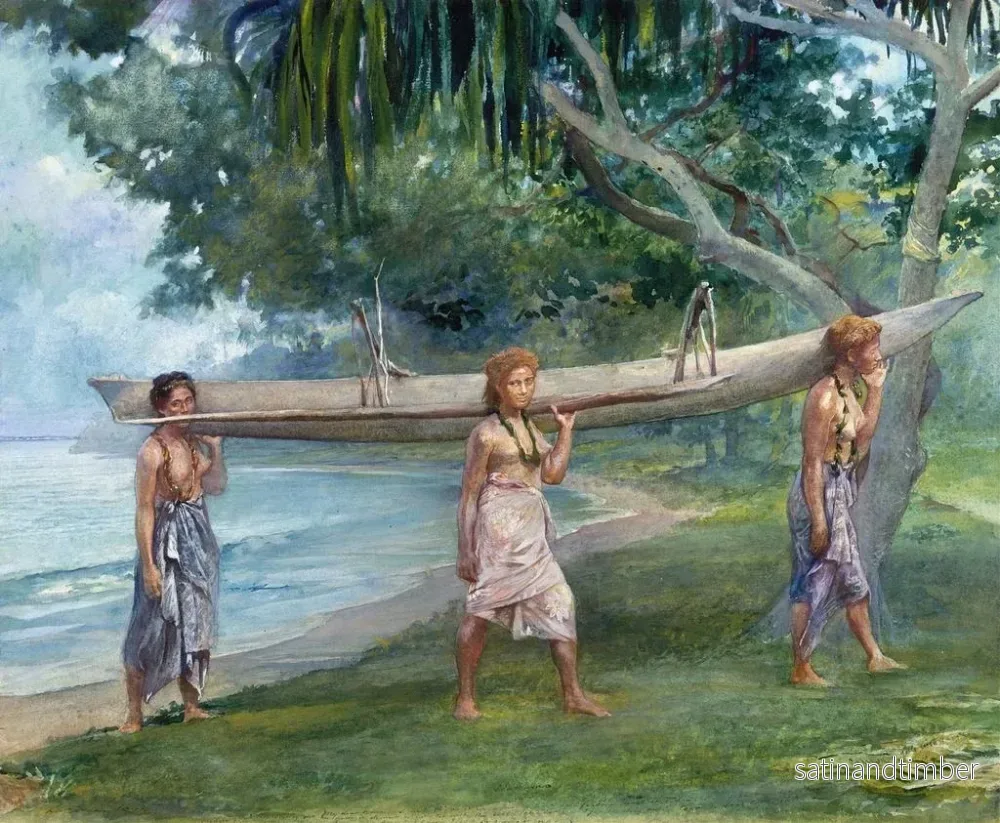 Reproduktion av målningen Flickor som bär en kanot vid Vaiala, Samoa - John La Farge - Bild 2
