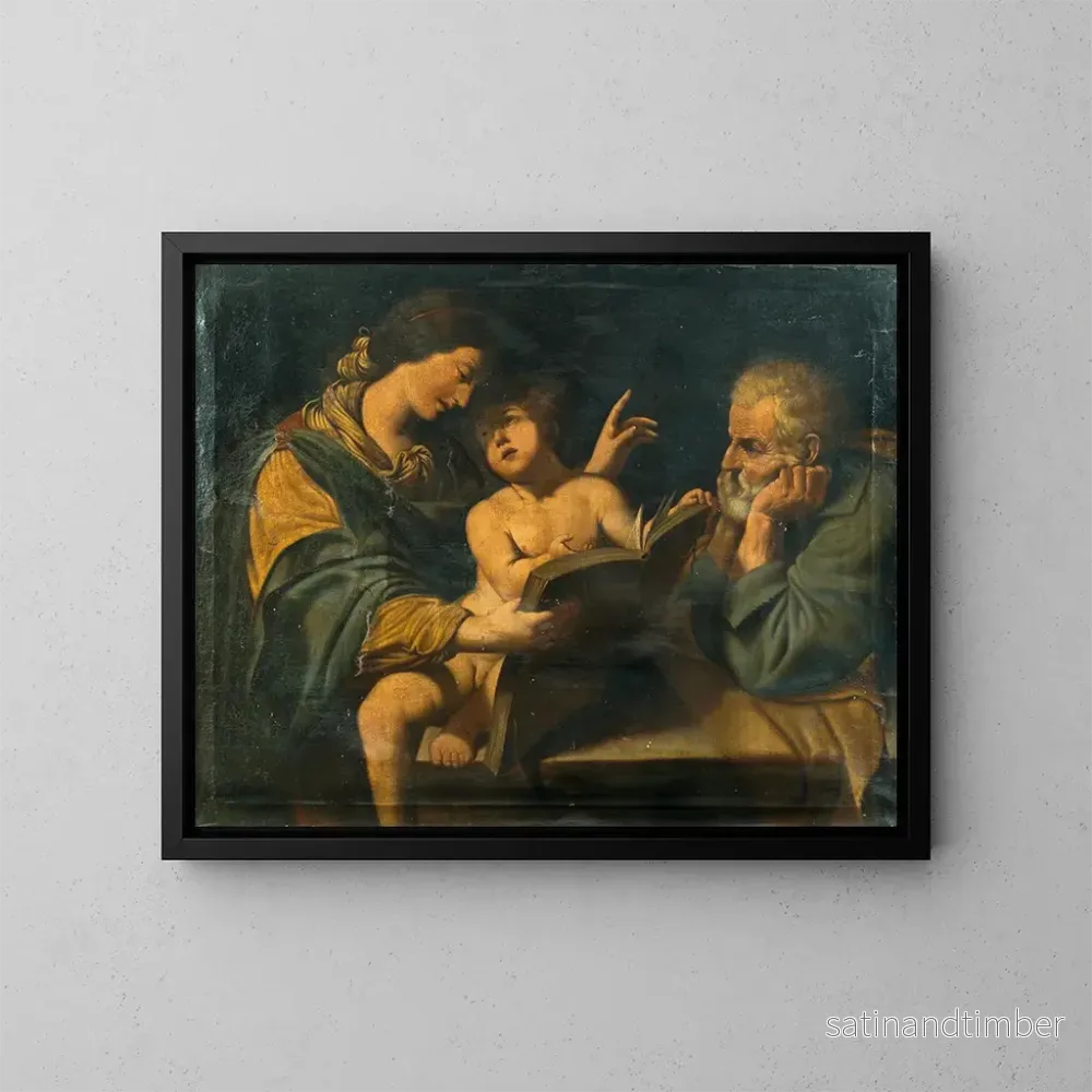 Reproduktion av målningen av den heliga familjen med madonnan som undervisar den unge Jesus att läsa - Leonello Spada