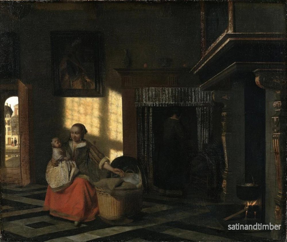 Reproduktion av målningen inomhus med en mor nära en vagga - Pieter de Hooch - Bild 2