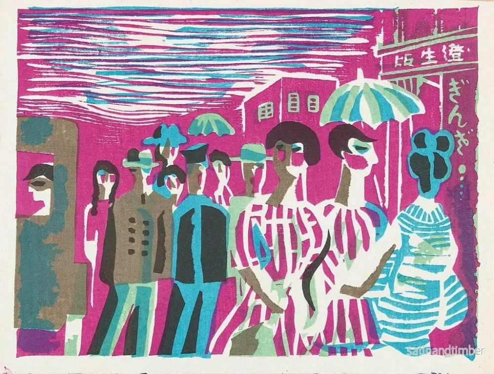 Reproduktion av målningen Pétons à Ginza - Kawakami Sumio - Bild 2