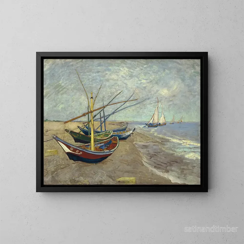 Reproduktion av målningen av fiskebåtar på stranden vid Saintes-Maries-de-la-Mer - Vincent van Gogh