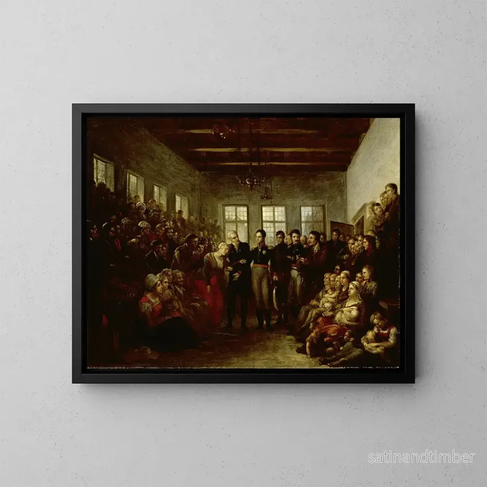 Reproduktion av målningen Prinsen av Orange som besöker offer för översvämningar på barnhemmet för kaplaner i Amsterdam den 14 februari 1825 – Mattheus Ignatius van Bree Reproduktion av målningen Prinsen av Orange som besöker offer för översvämningar på barnhemmet för kaplaner i Amsterdam den 14 februari 1825 – Mattheus Ignatius van Bree