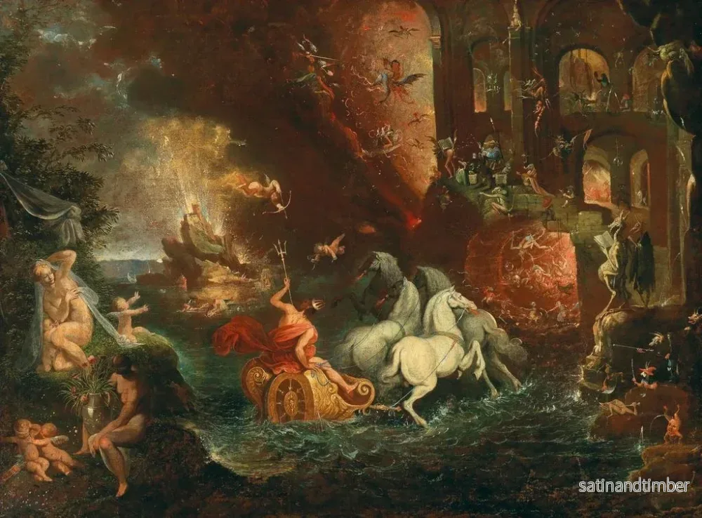 Reproduktion av målningen En fantastisk scen inklusive Venus med Cupidon och Neptun i hans vagn - Nederländska skolans - Bild 2