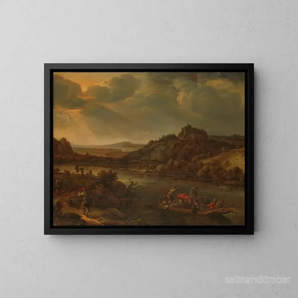Reproduktion av målningen Vue de rivière avec bac - Herman Saftleven