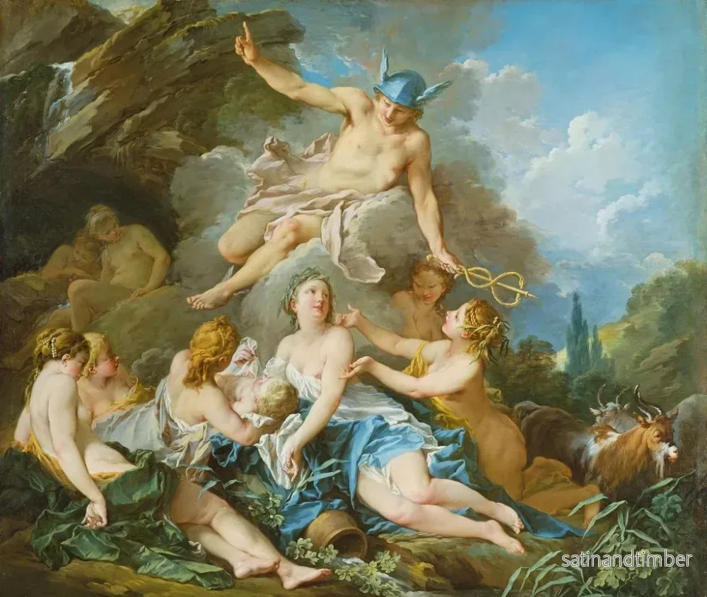 Reproduktion av målningen av den självsäkra Mercure som tröstar den unge Bacchus med nymferna - François Boucher - Bild 2