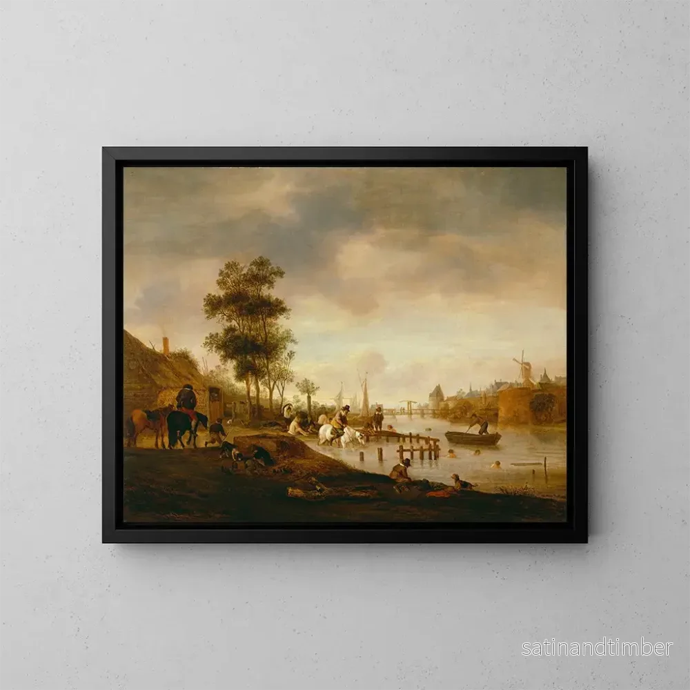 Reproduktion av målningen Landskapsflod med badare - Isaac van Ostade