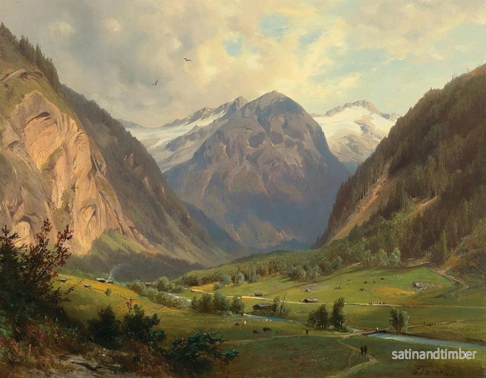 Reproduktion av målningen La vallée de Ktschachthal avec le Bcksteinkogel et le mur céleste près de Wild Bad Gastein - Giovanni Battista Varano - Bild 2