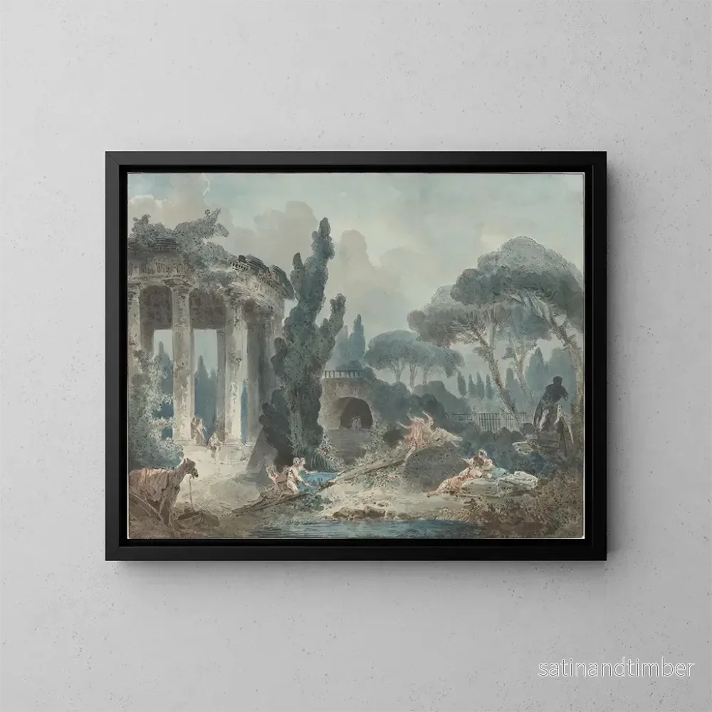 Reproduktion av målningen Le Balançoire - Ecole de Hubert Robert