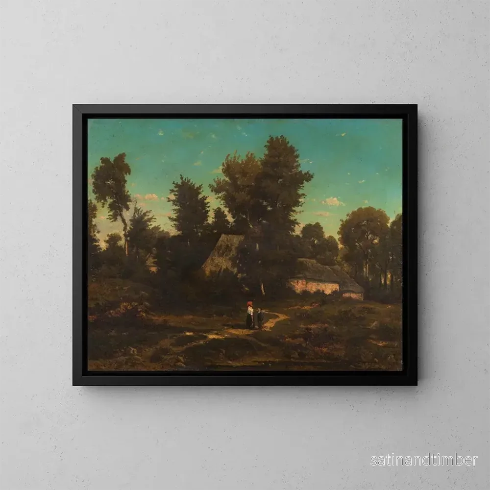 Reproduktion av målningen Landskapsbild med stugor - Henri-Joseph Harpignies