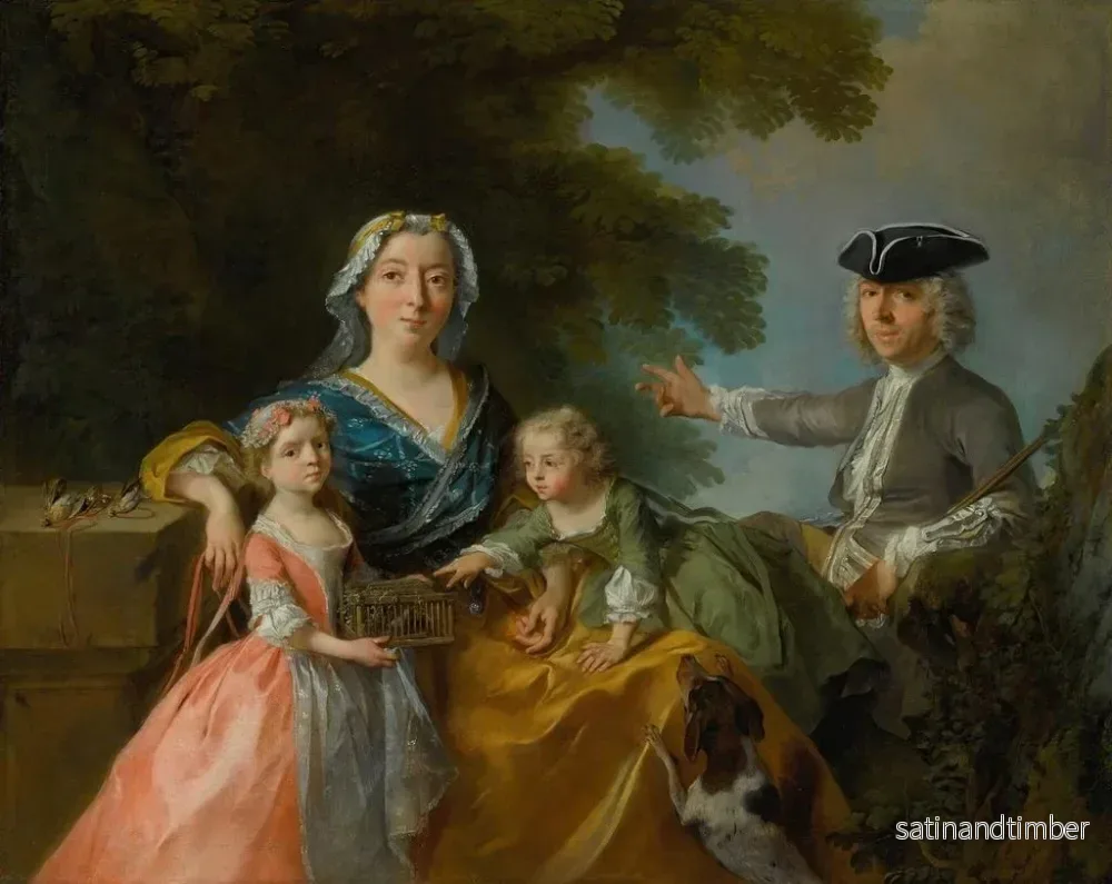 Reproduktion av målningen av ett familjeporträtt som traditionellt identifieras som M. och fru Saint-Martin med deras två barn i ett landskap - Nicolas Lancret - Bild 2