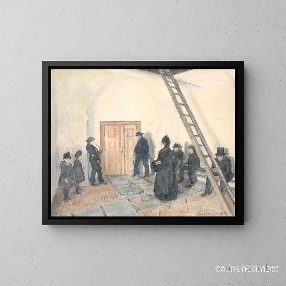 Reproduktion av målningen av ladugården i en landsbykyrka - Niels Bjerre