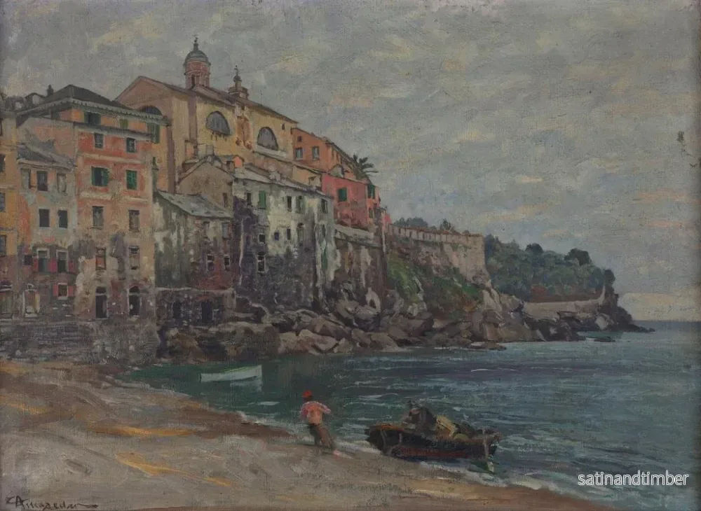 Reproduktion av målningen av den italienska staden vid havet - Eduard Ameseder - Bild 2