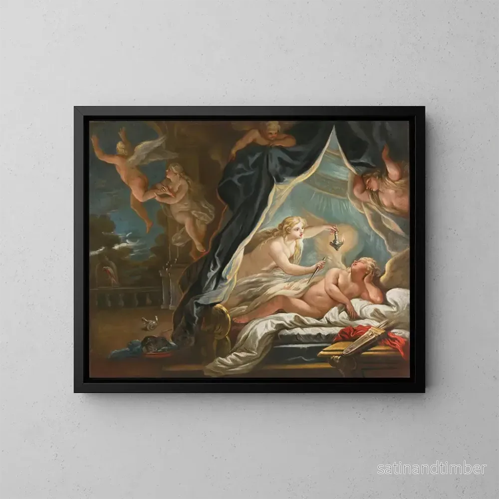 Reproduktion av målningen av Psyche som upptäcker den sovande Cupidon – Joseph Goupy Reproduktion av målningen av Psyche som upptäcker den sovande Cupidon – Joseph Goupy