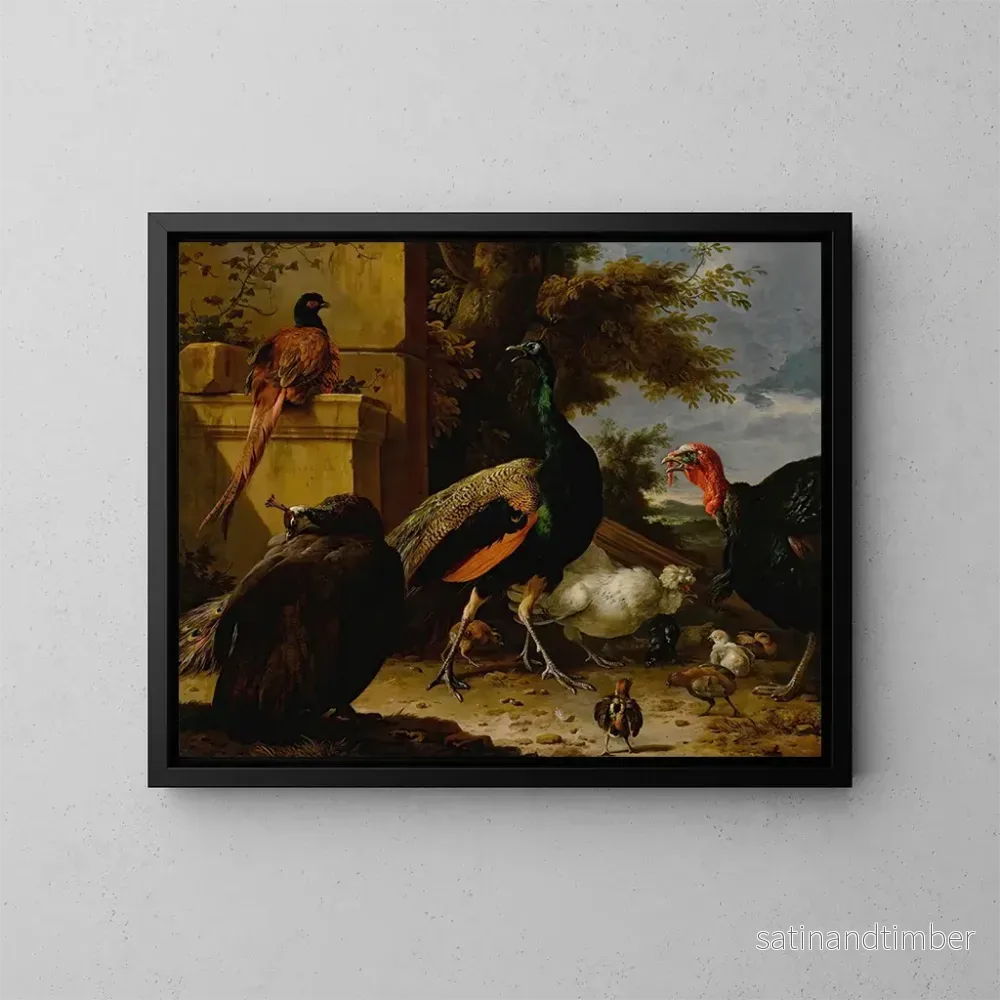 Reproduktion En påfågel, en fasan, – Melchior d'Hondecoeter