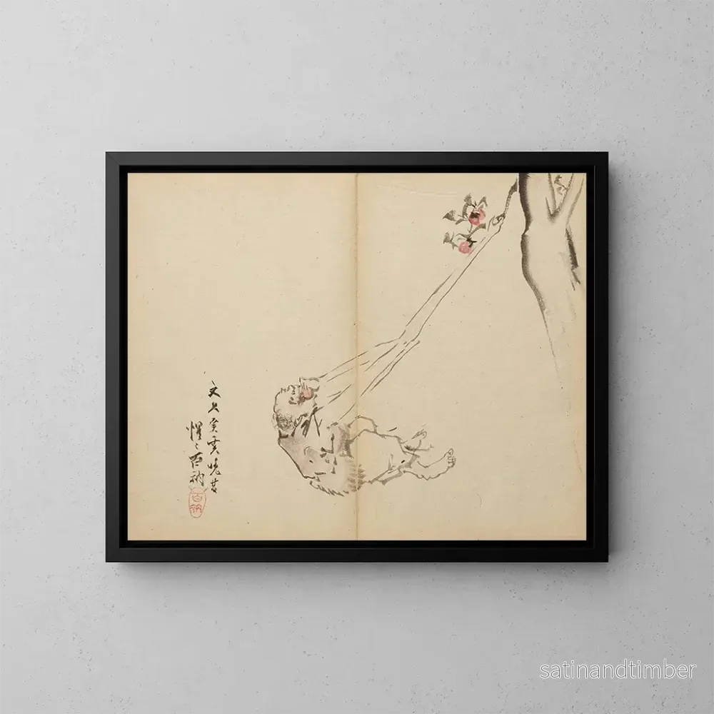 Reproduktion av målningen Les bras longs saisissant des fruits - Kawanabe Kyōsai