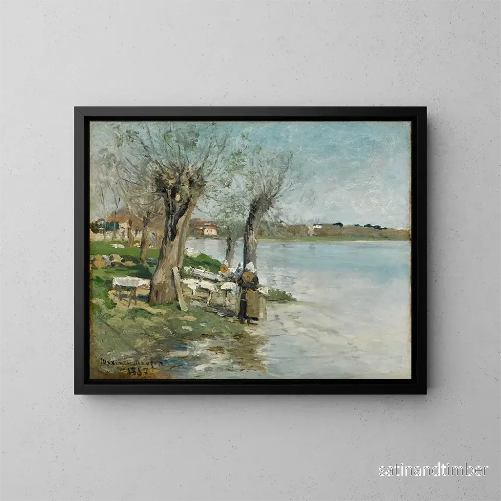 Reproduktion av målningen Lavandières vid en flod nära Nantes - Maxime Maufra