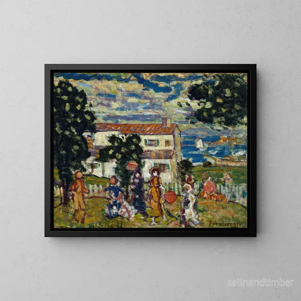 Reproduktion av målningen av byn i New England - Maurice Prendergast