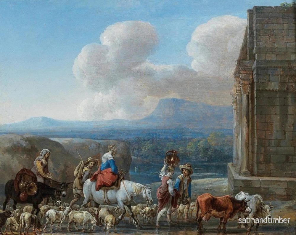 Reproduktion av målningen av herdar och resenärer nära en triumfbåge i den romerska landsbygden - Jan van den Hecke - Bild 2