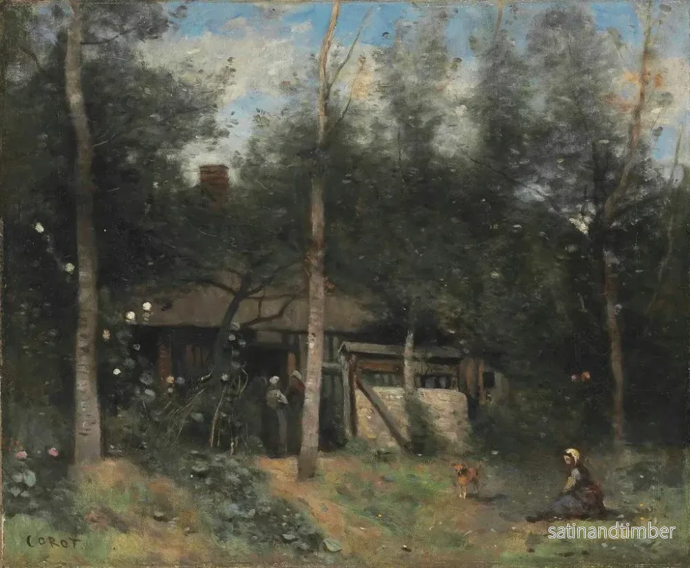 Reproduktion av målningen La Chaumière aux sureaux, Normandie - Jean-Baptiste-Camille Corot - Bild 2
