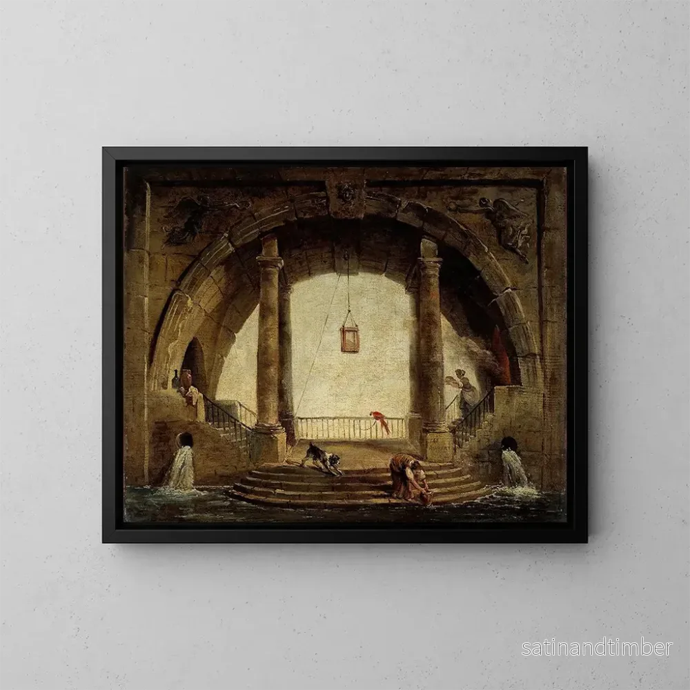 Reproduktion av målningen La Fontaine - Hubert Robert