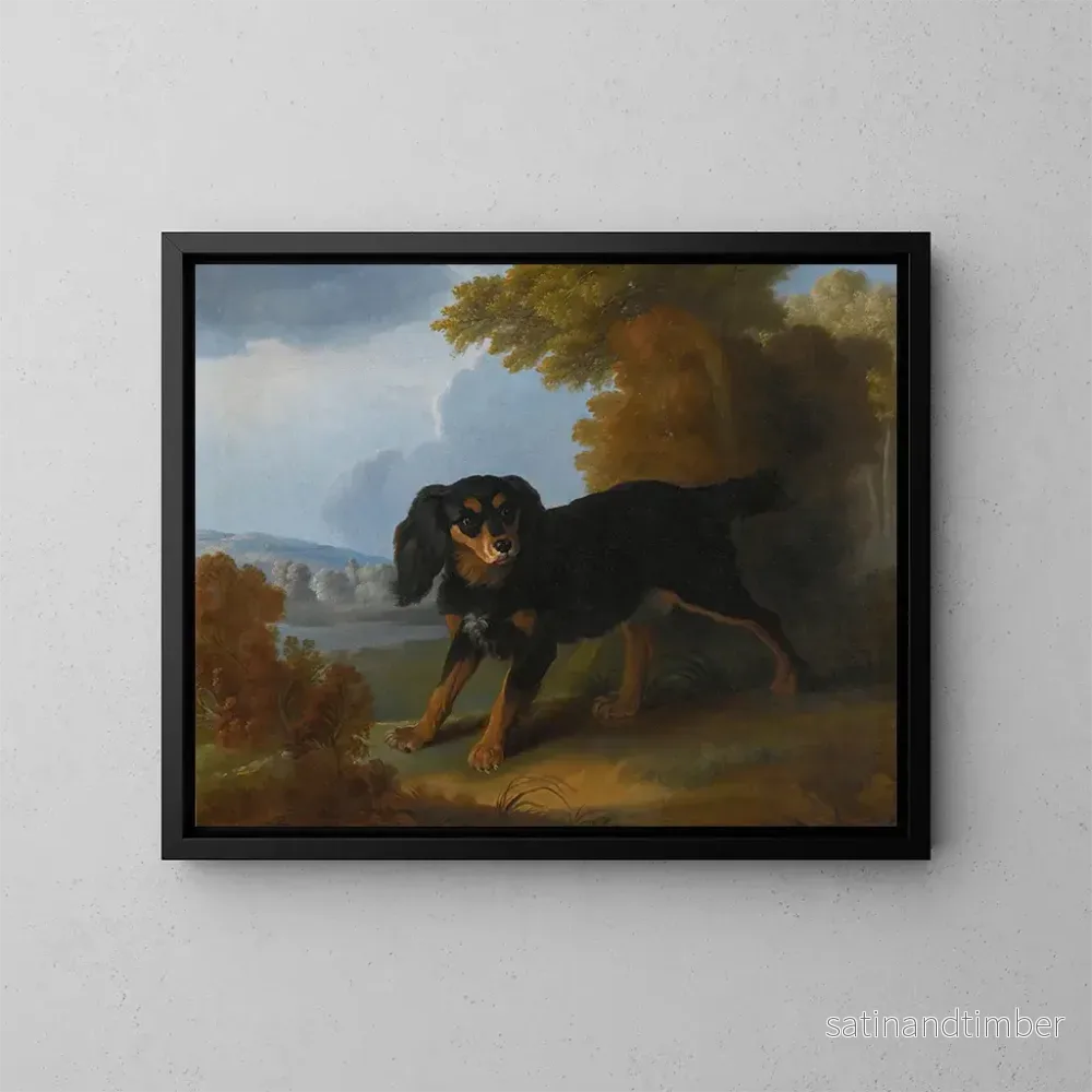 Reproduktion av målningen Porträtt av en King Charles spaniel i landskap - Christophe Huet