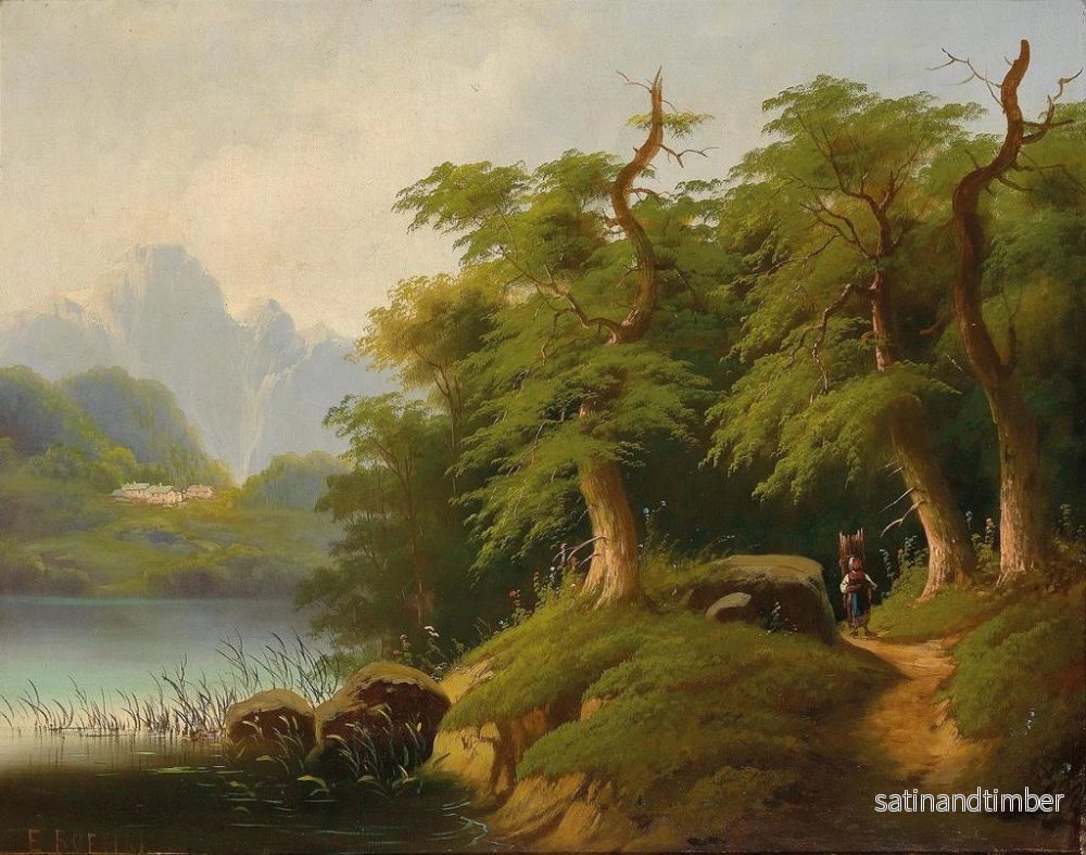 Reproduktion av målningen av sjö i fjälllandskap med mänskliga figurer - Eduard Böhm - Bild 2