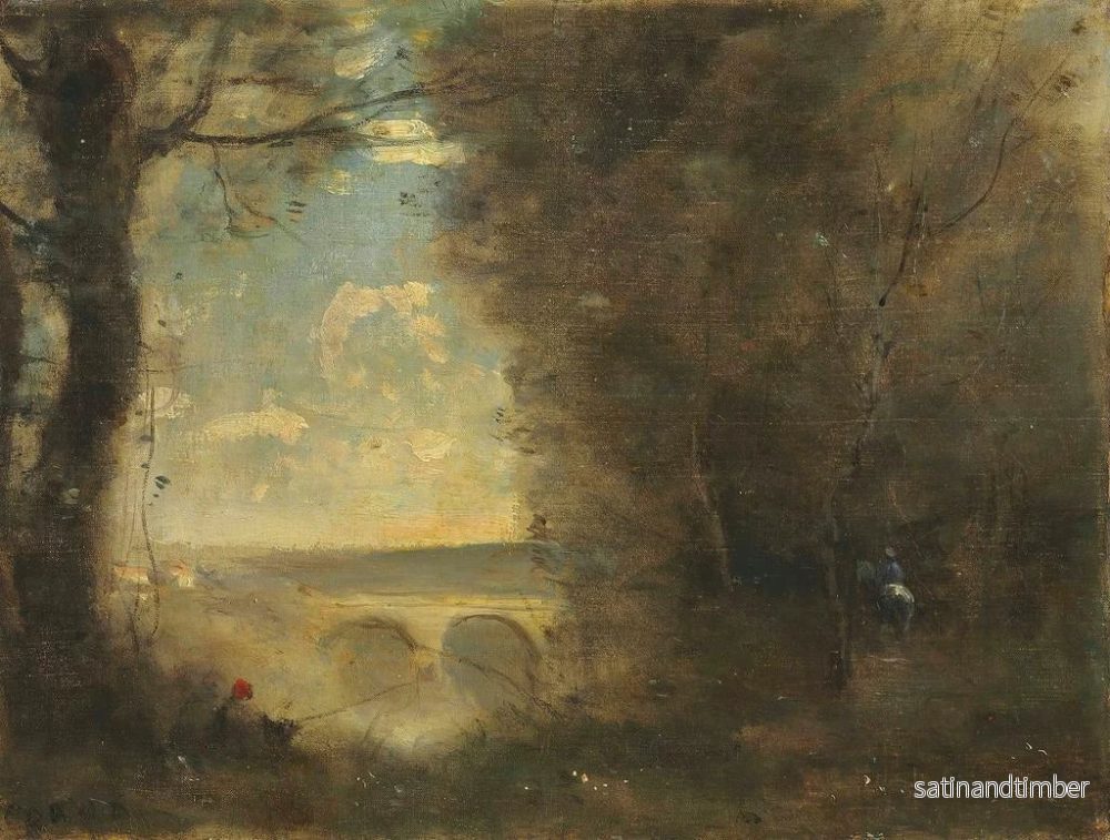 Reproduktion av målningen En fiskare med fiskespö, minne från Mantesbron - Jean-Baptiste-Camille Corot - Bild 2