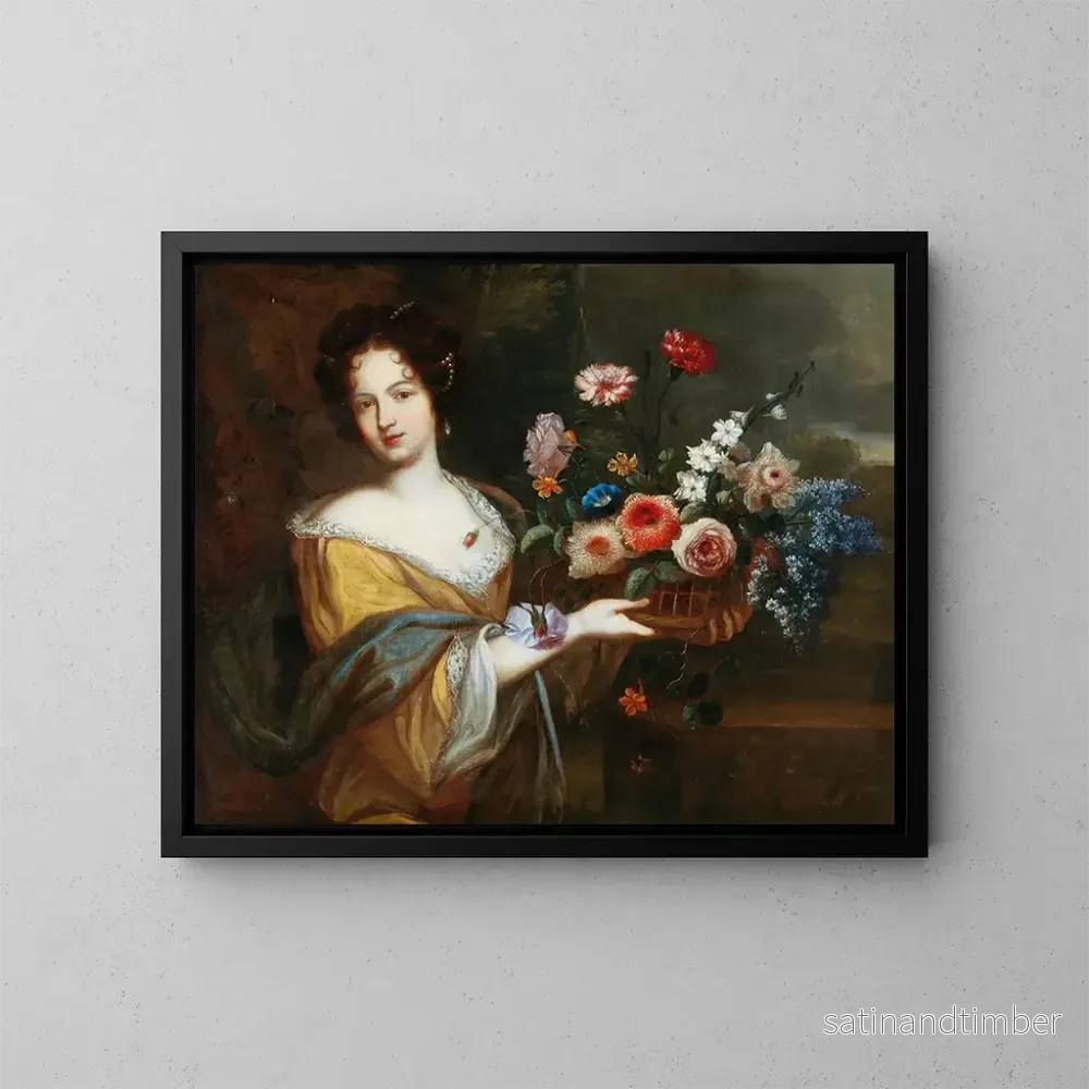 Reproduktion av målningen En ung kvinna med en blomsterkorg - Romerska skolan