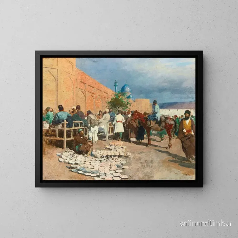 Reproduktion av målningen av det persiska kaféet, keramikförsäljaren - Edwin Lord Weeks