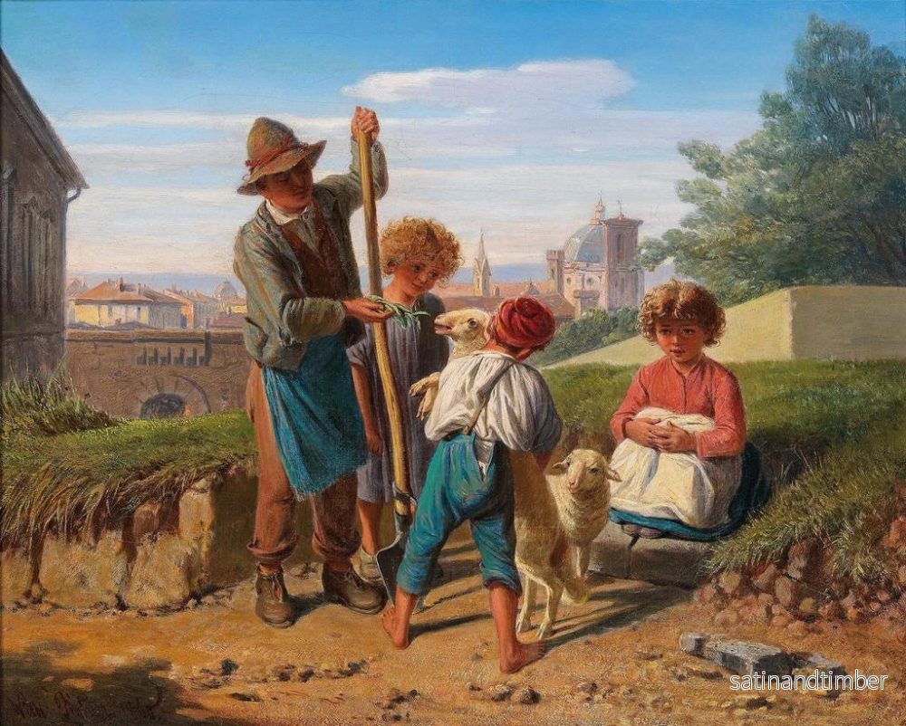 Reproduktion av målningen Barn av bönder framför portarna till Florens - Wilhelm Richter - Bild 2