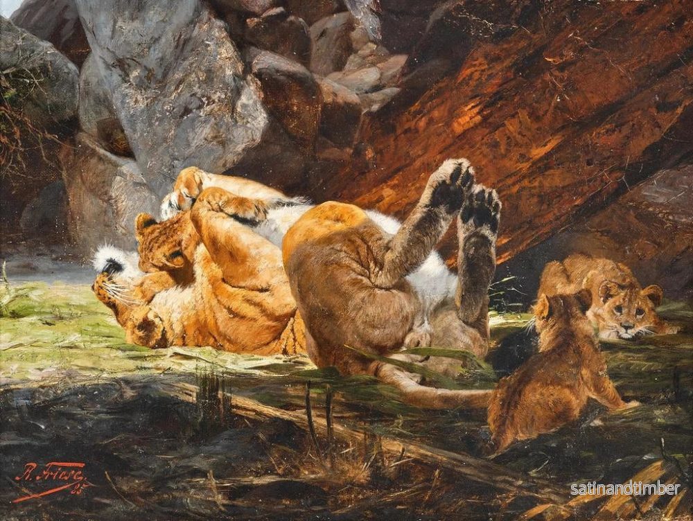 Reproduktion av målningen En leona med lejonungar som leker - Richard Friese - Bild 2