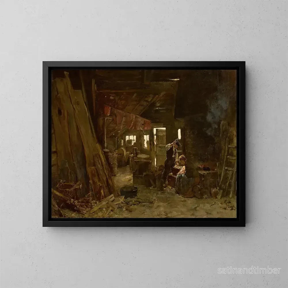 Reproduktion av målningen Atelier de Zimmermann La famille du bûcheron - Max Liebermann