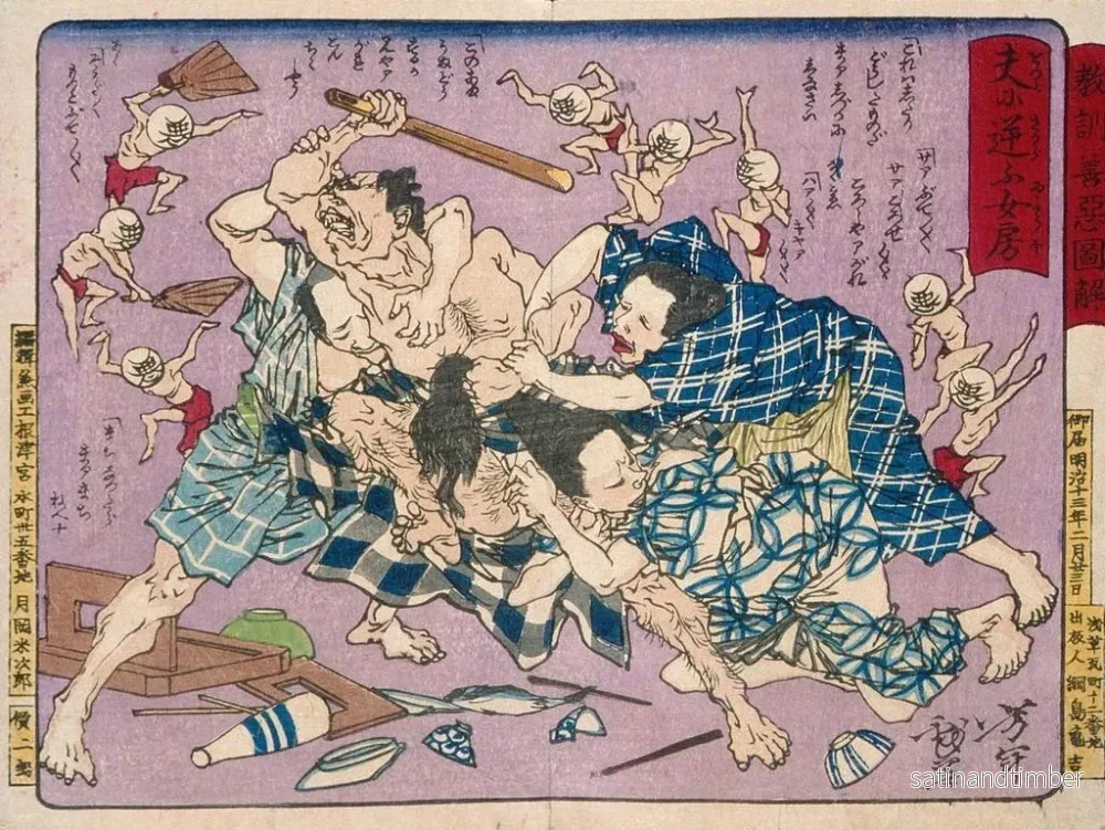 Reproduktion av målningen av en olydig kvinna och andra moraliska lektioner om gott och ont - Tsukioka Yoshitoshi - Bild 2