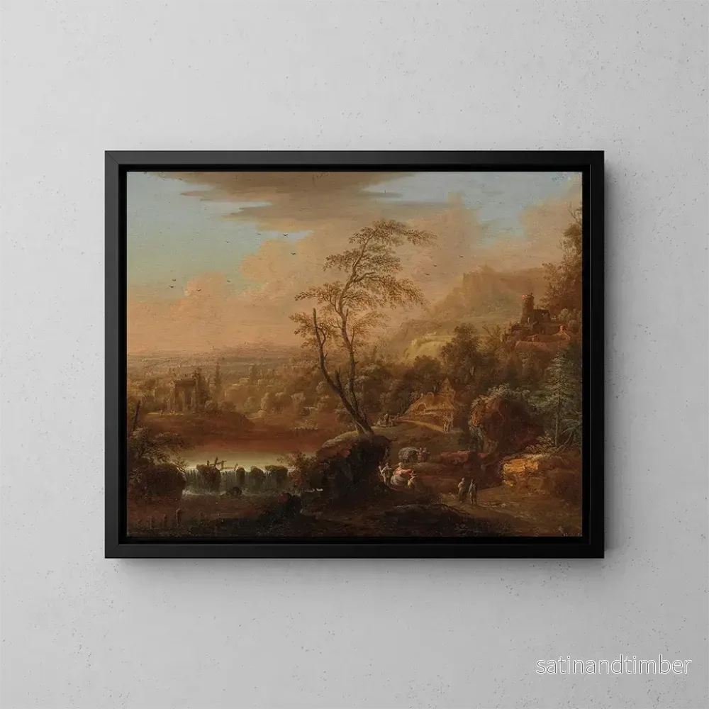 Reproduktion av målningen av ett bergslandskap med resenärer - Johann Christian Vollerdt