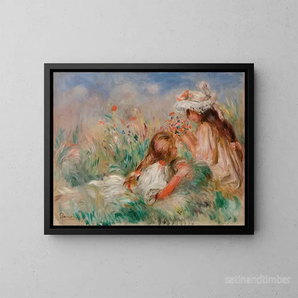 Reproduktion av målningen Flickor i gräset som arrangerar en bukett - Pierre-Auguste Renoir