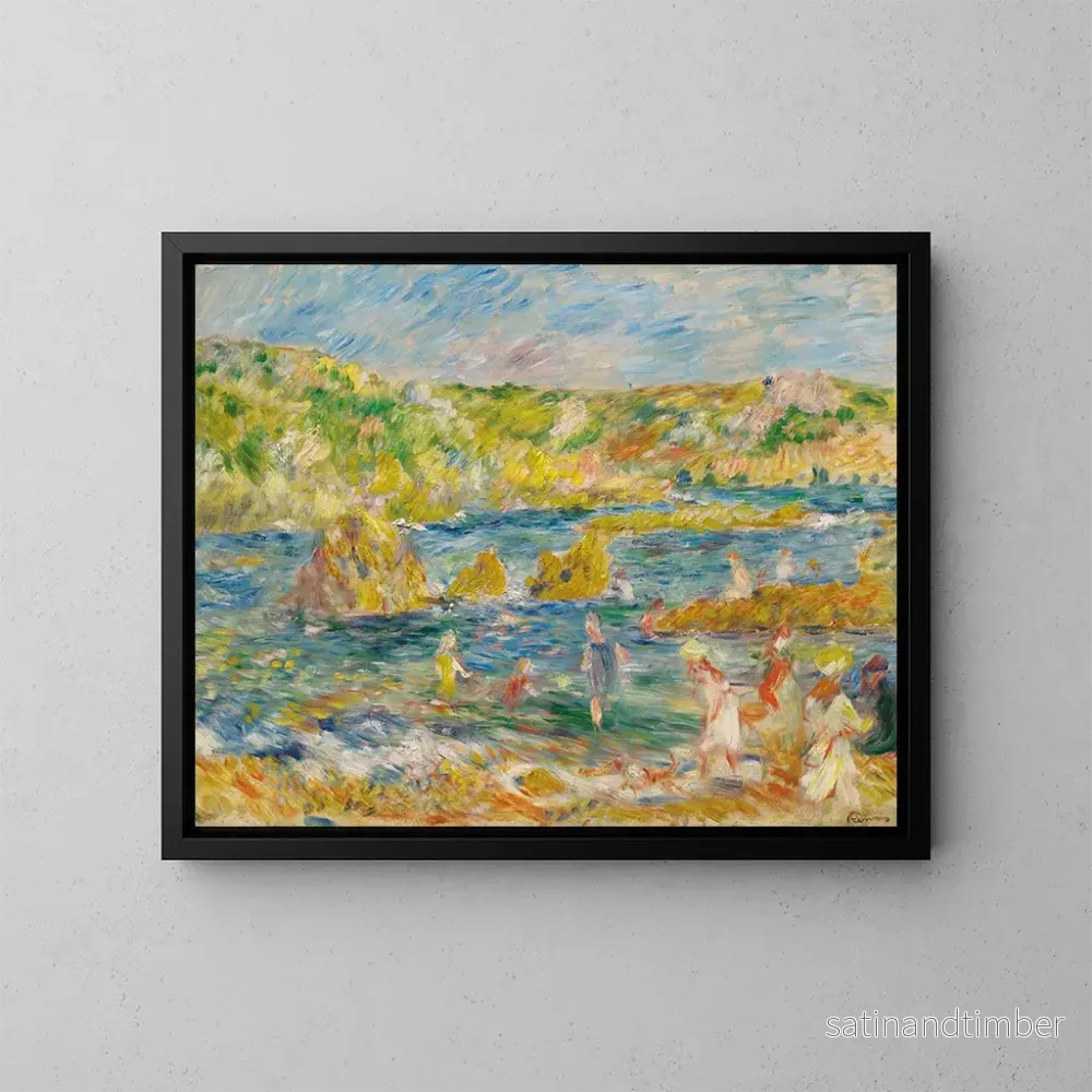 Reproduktion av målningen Rochers de Guernesey med personer på stranden av Guernesey - Pierre-Auguste Renoir