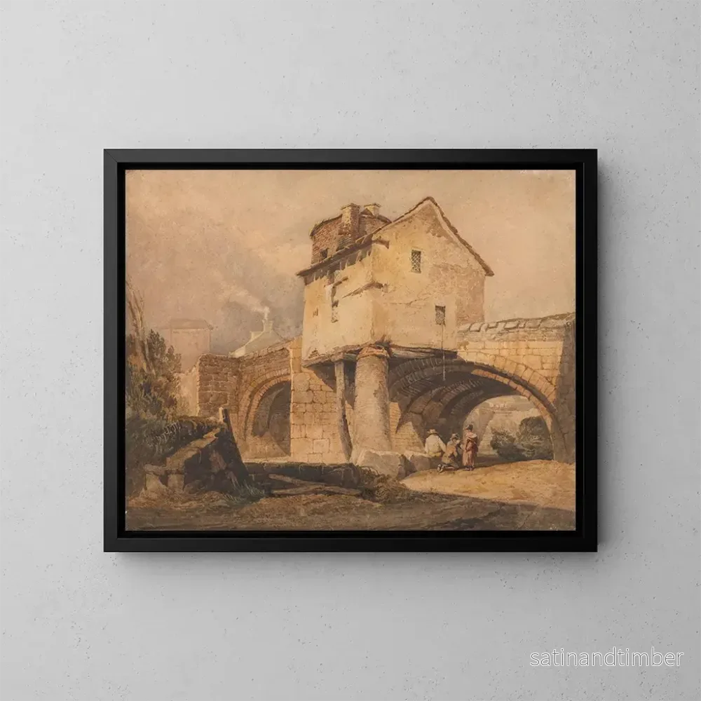 Reproduktion av målningen Le pont de Monnow à Monmouthshire - Samuel Prout