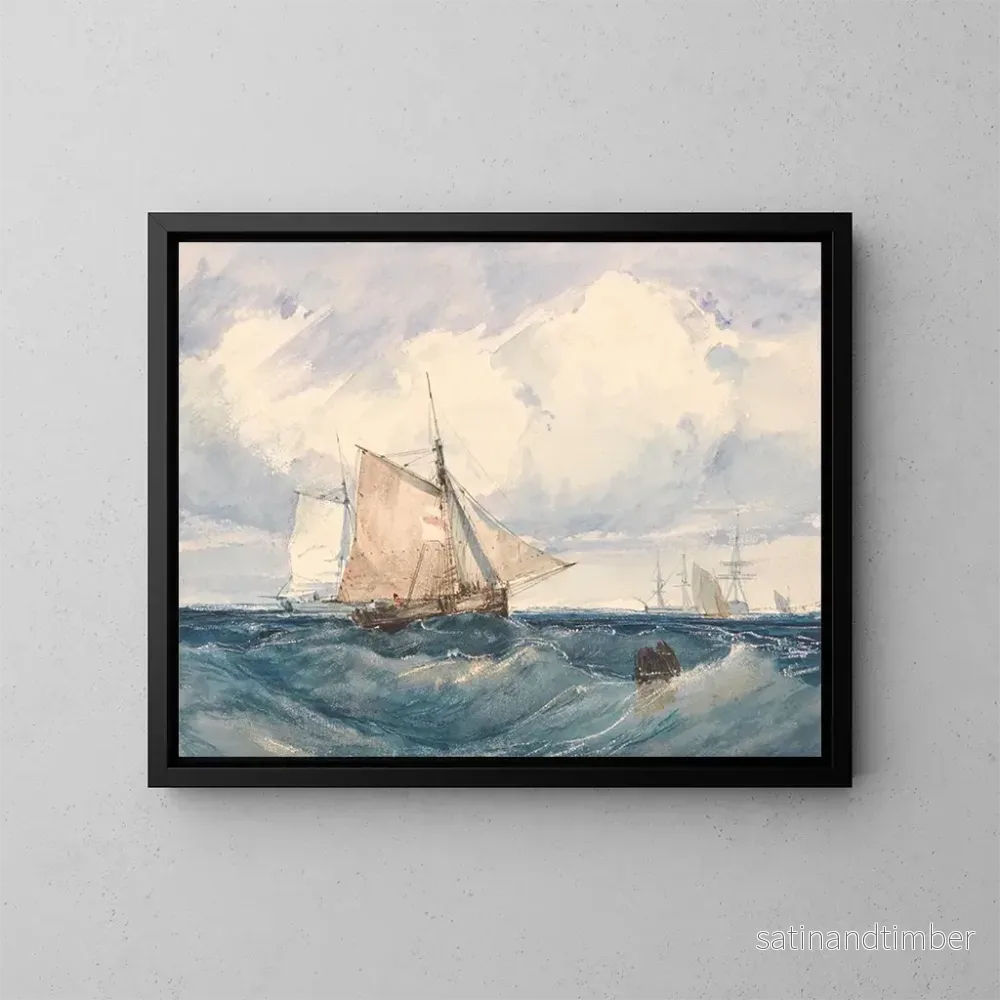 Reproduktion av målningen En cutter och andra fartyg i en bris - Richard Parkes Bonington