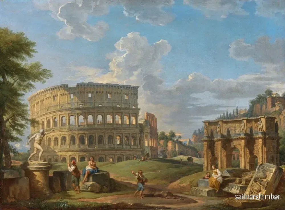 Reproduktion av målningen Landskapsmålning med Colosseum och Konstantins båge i Rom - Giovanni Paolo Panini - Bild 2