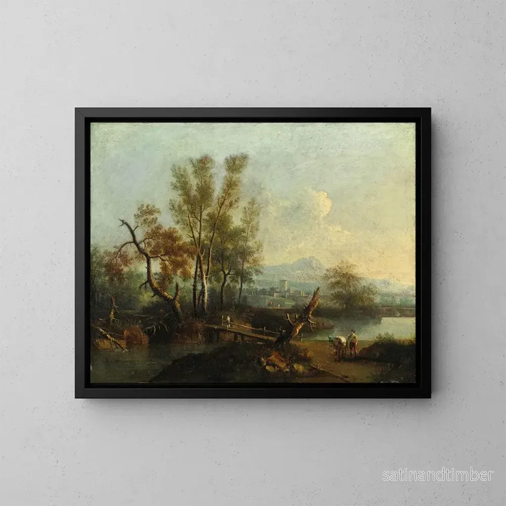 Reproduktion av målningen landskapsflod med figurer - Giovanni Battista Cimaroli