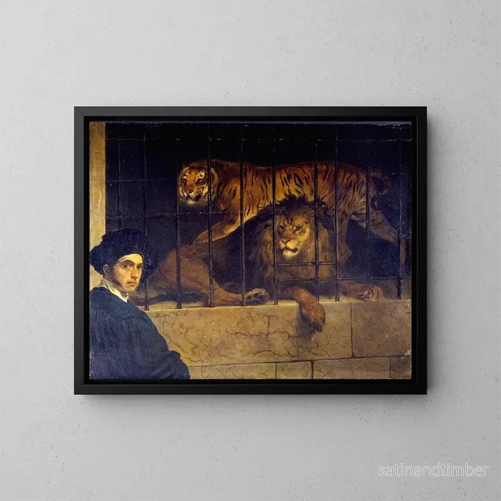 Reproduktion av målningen Självporträtt med en tiger och en lejon - Francesco Hayez