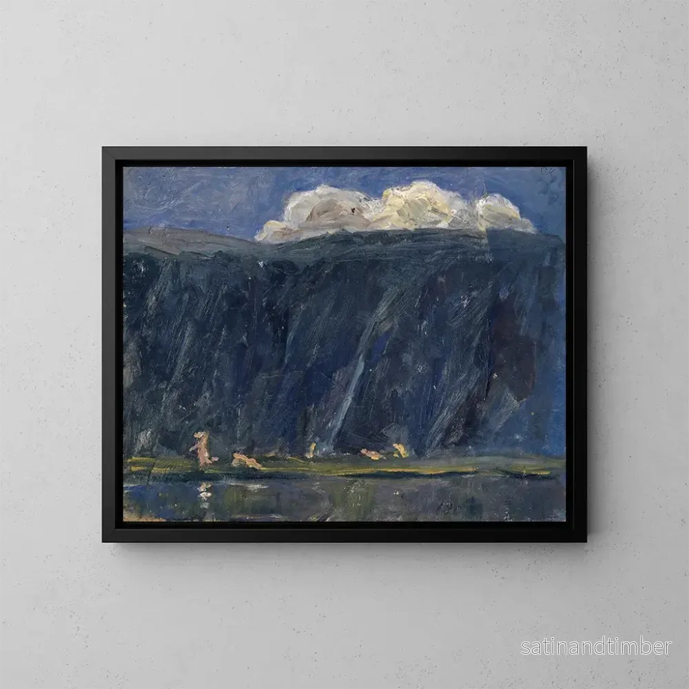 Reproduktion av målningen av bergssjö med nakna figurer - Ernst Schiess