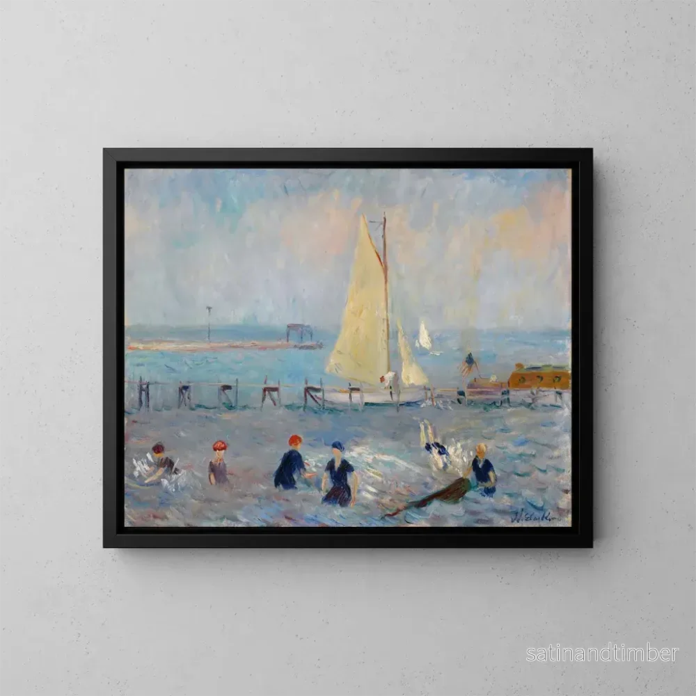 Reproduktion av målningen Landskap med hav och sex badare vid Bellport - William James Glackens