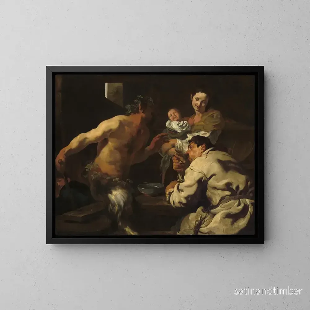 Reproduktion av målningen Le satyre et le paysan - Johann Liss