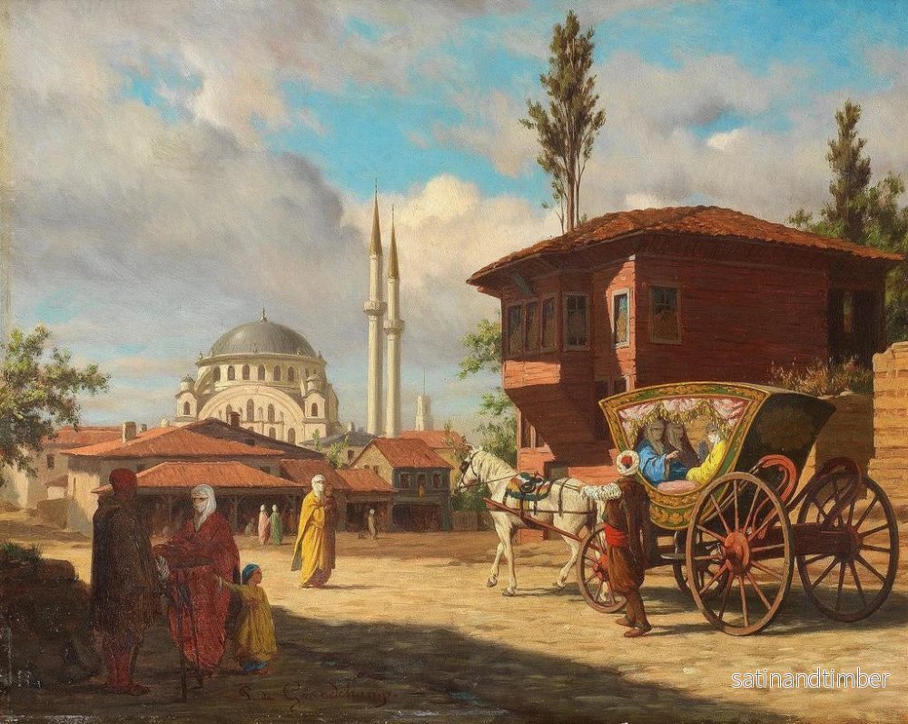 Reproduktion av målningen Figurer framför Eyüp Sultan-moskén i Istanbul - Louis-Émile Pinel de Grandchamp - Bild 2