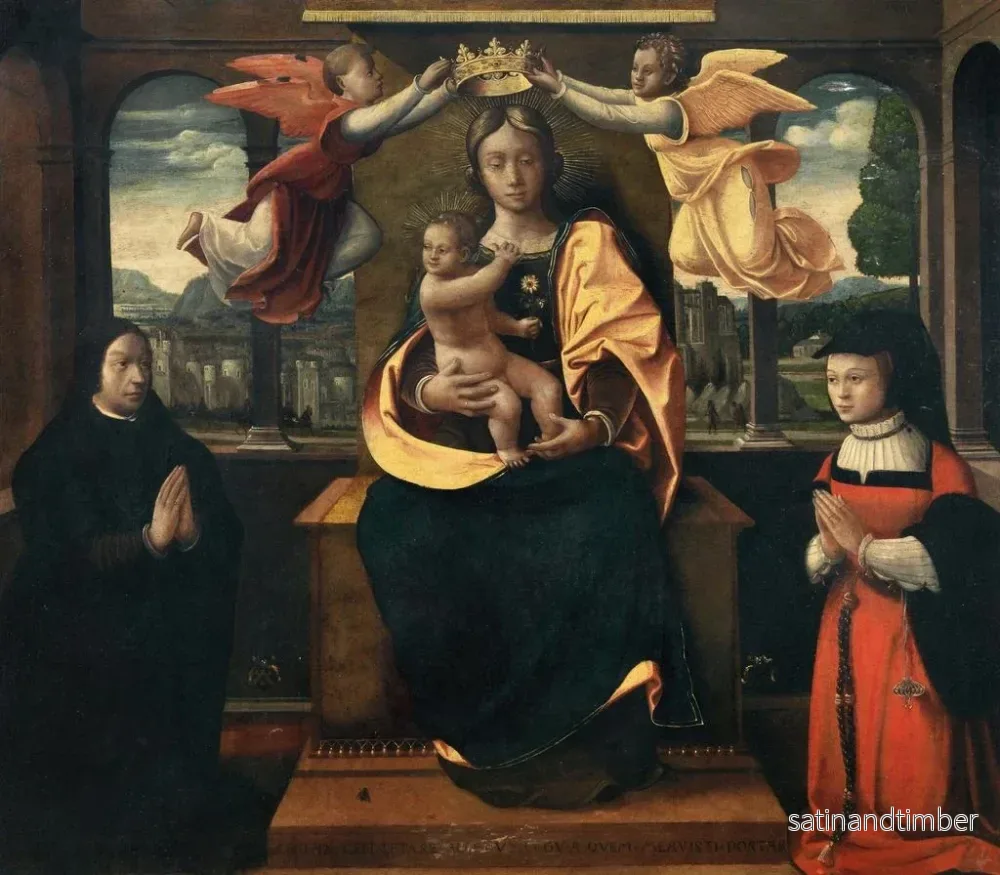 Reproduktion av målningen La Vierge à l'Enfant couronnée par deux anges et flanquée de deux donateurs - Manière de Vincenzo Foppa - Bild 2