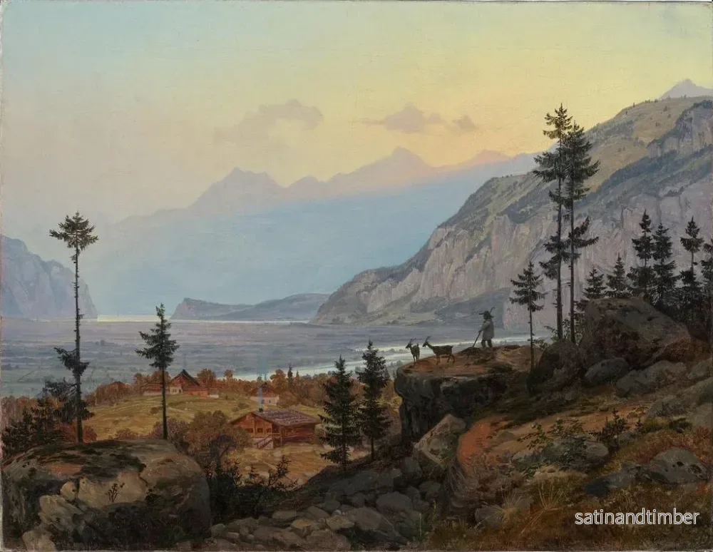 Reproduktion av målningen landskap alpina schweiziska med flod och sjö - Johann Wilhelm Schirmer - Bild 2