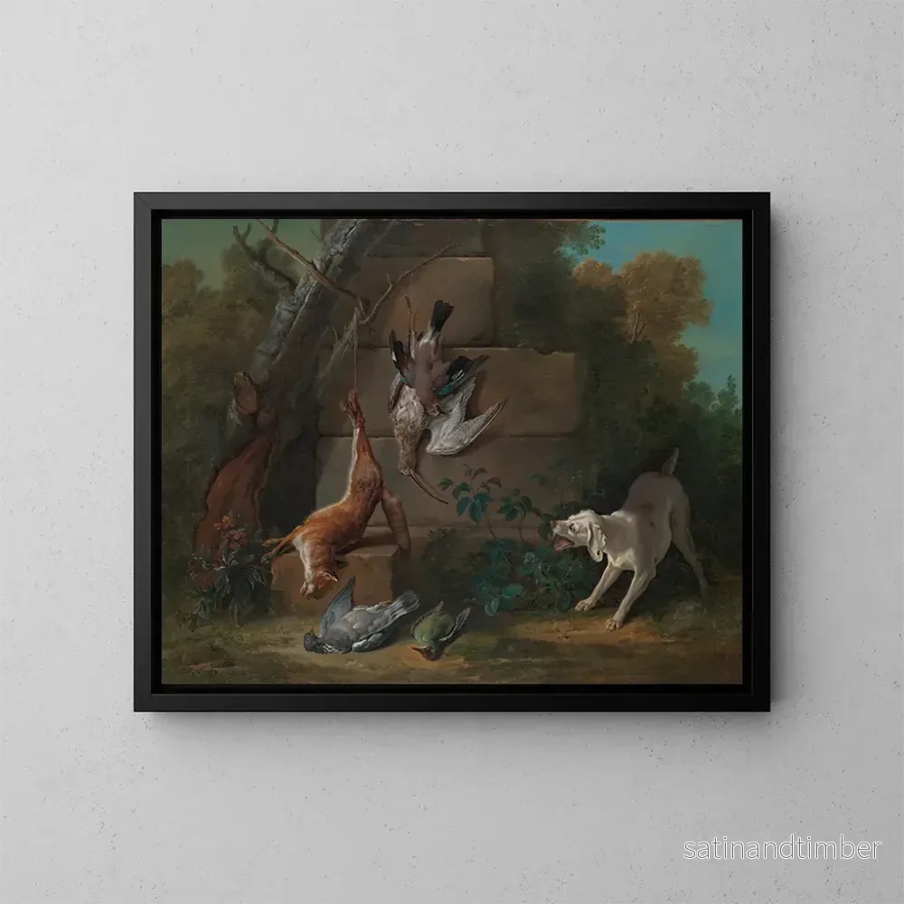 Reproduktion av målningen av hund som vaktar ett dött vilt - Jean-Baptiste Oudry