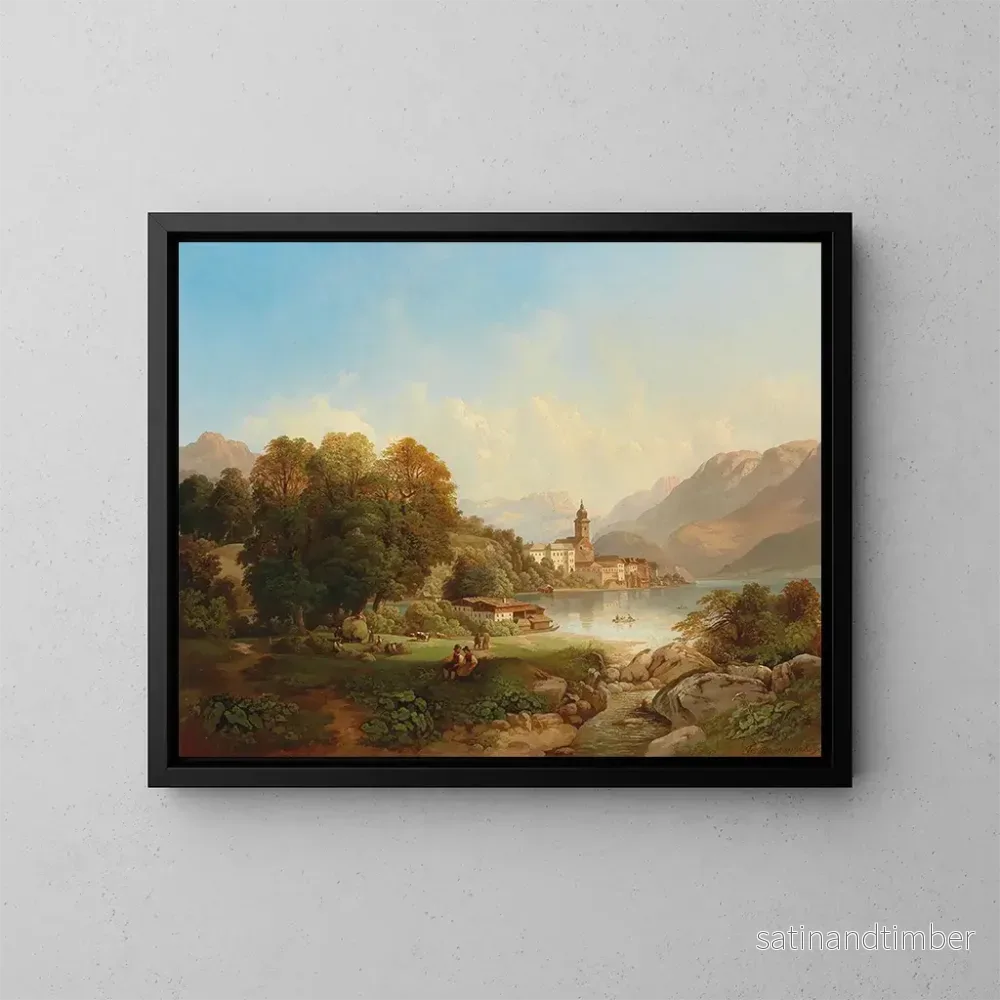Reproduktion av målningen Vue sur Saint-Wolfgang au lac Wolfgang - Franz Barbarini