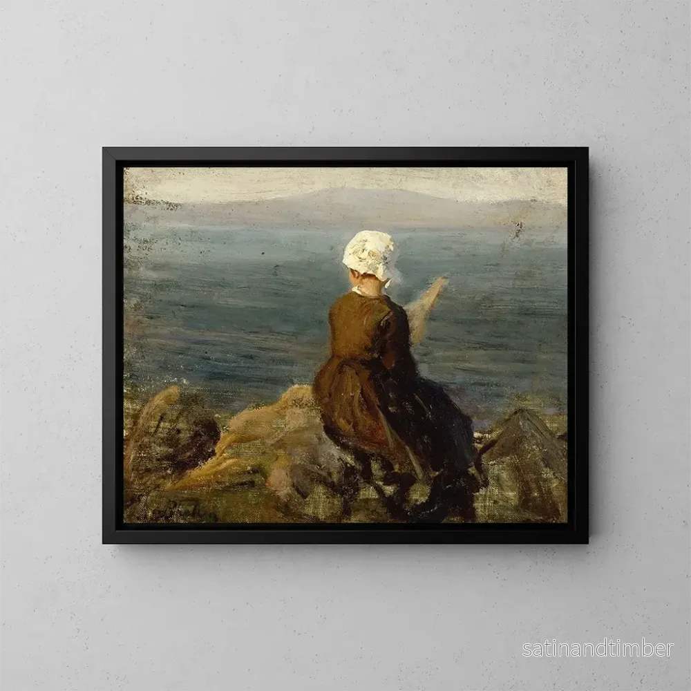 Reproduktion av målningen Filuse på klipporna i Douarnenez - Jules Breton